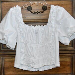 INC International Concepts Cotton Ruffle Top in White Size Large